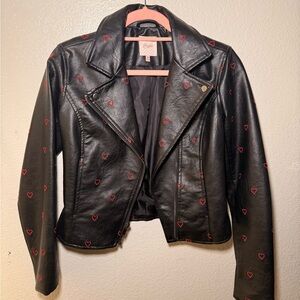 Candie's Black Leather Jacket with Red Heart Accents